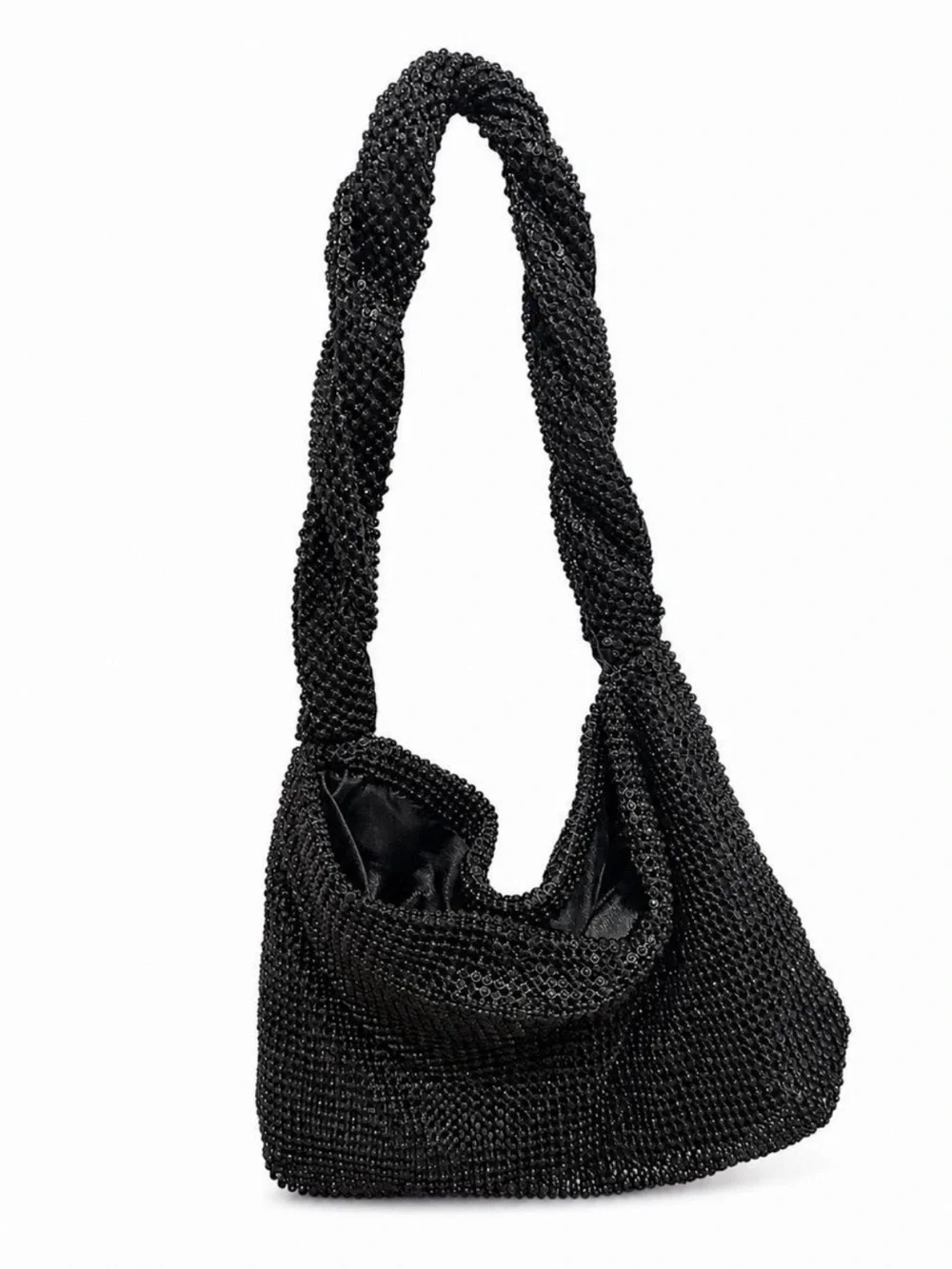 Black Hobo-styled Beaded Hand Bag